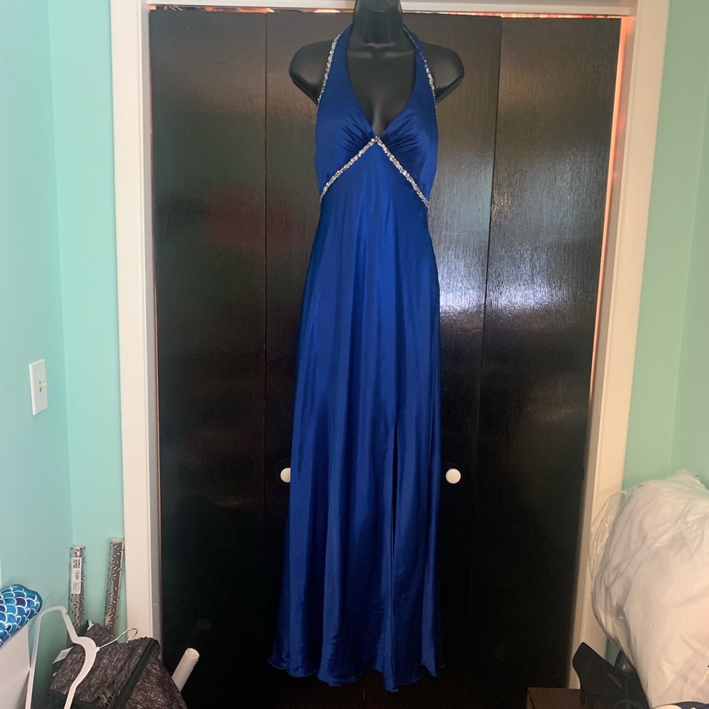 La Femme Royal Blue & Silver Halter Dress size 6